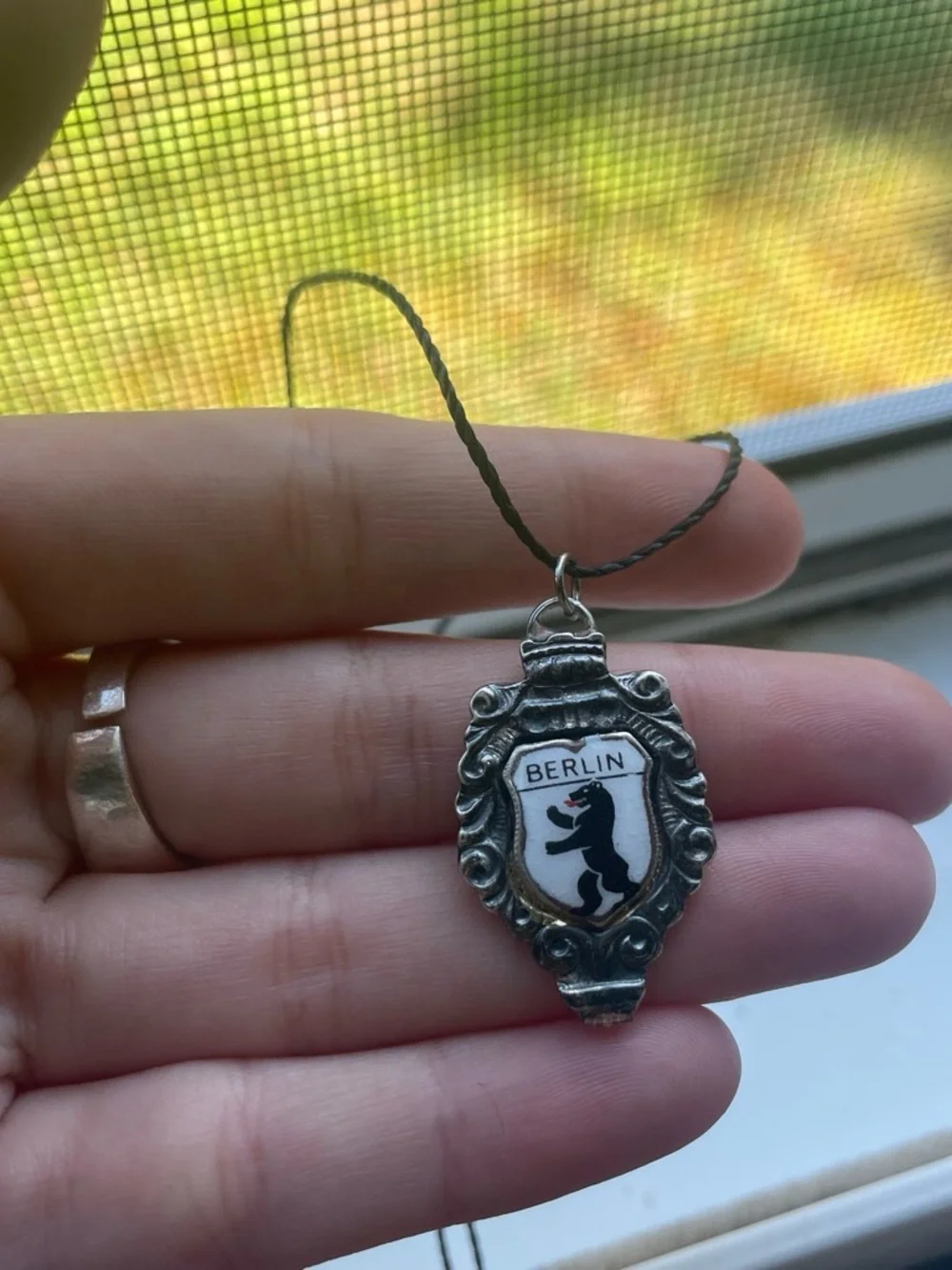 Berlin Bear Crest Pendant Necklace - Black and Silver
